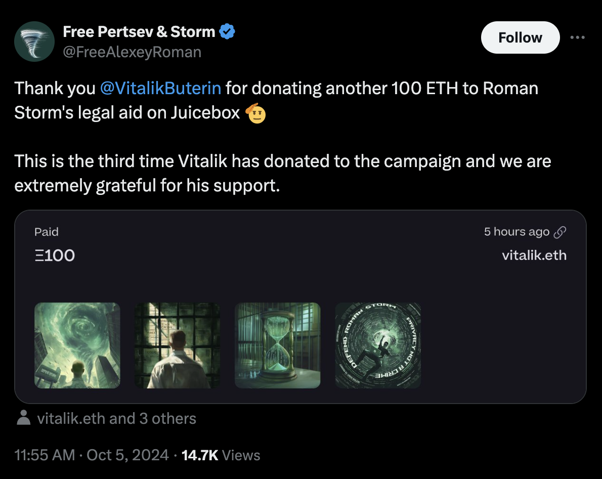 Vitalik Buterin, Tiền mặt Tornado